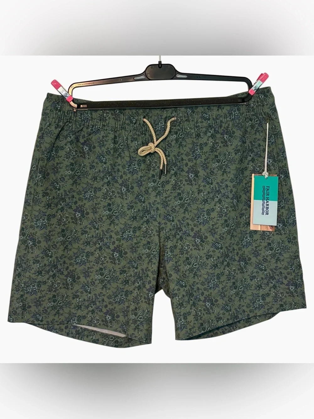 NWT Men’s 2X Fair Harbor Men's Bayberry Swim Trunks Green Mini Floral Lined